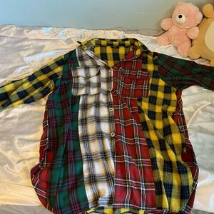 Zuri Oversized Grunge Flannel in Color Block Patchwork